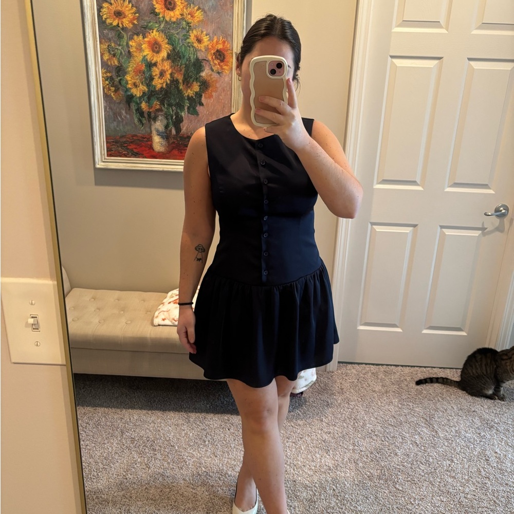 Le Lis Navy Button-Front Mini Dress